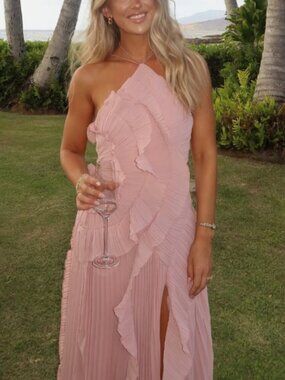Women’s Pleated Ruffled Maxi Pink Wedding Guest Dress